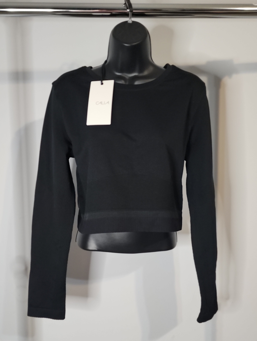 Calia PowerMove Seamless Crop Long Sleeve In Pure Ebony Size XXL